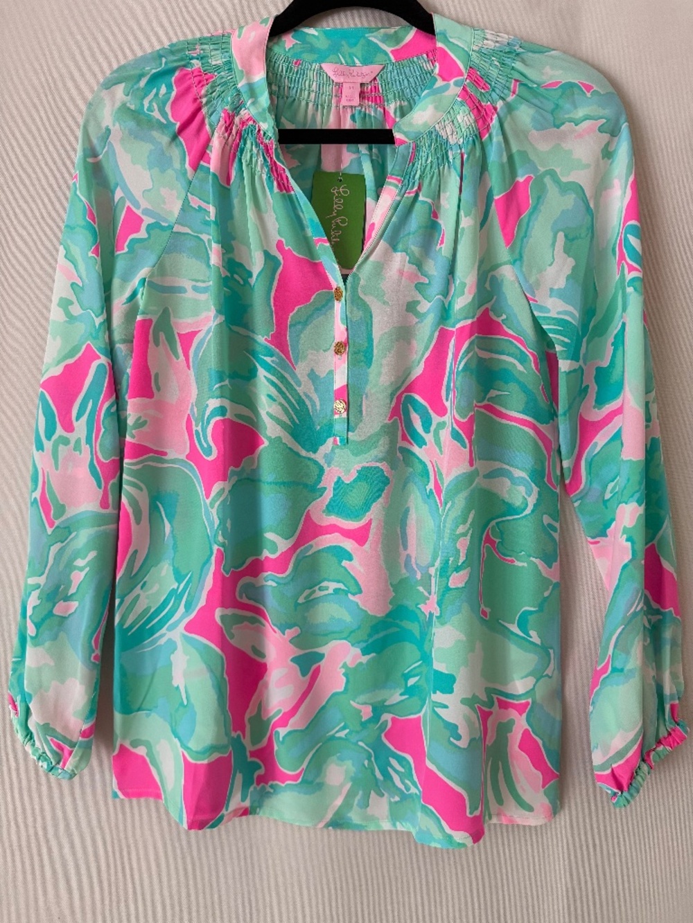 NWT Lilly Pulitzer Elsa Silk Blouse Tropical Pin Pink Sands Size XS